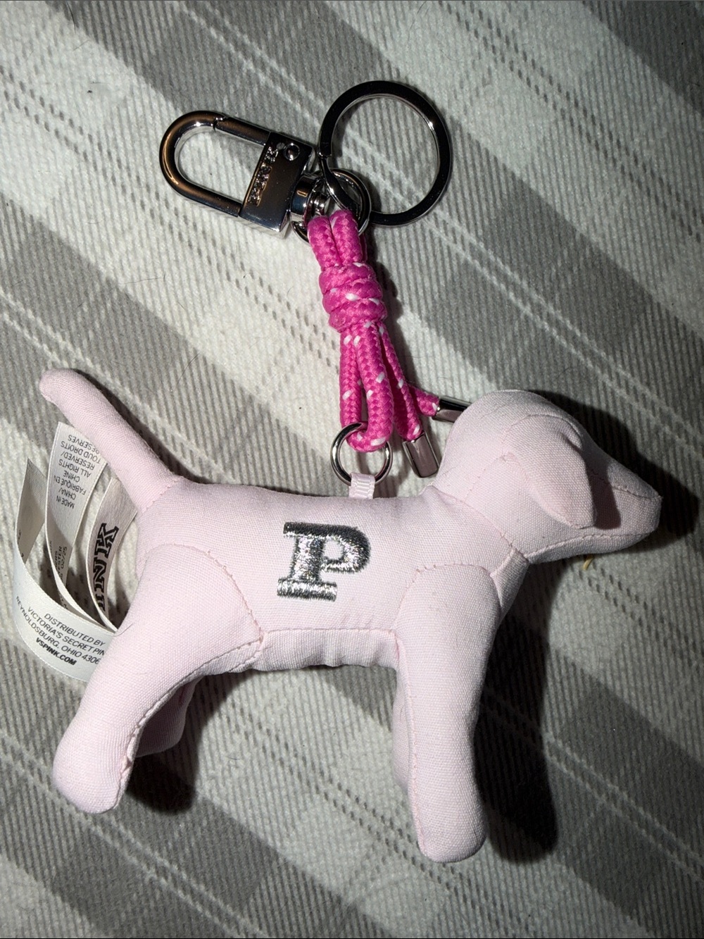 PINK Victoria's Secret Light Pink Plush Dog Keychain with Hot Pink Cord